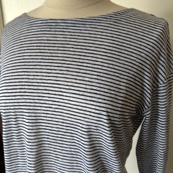 Adrianne‎ Vittadini Striped Long Sleeve Linen Top Small Black White - Picture 2 of 7